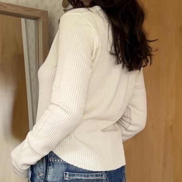 Free People FP One Colt Thermal Long Sleeve Top Cream Double Cuff Boho Size LRG - Picture 3 of 3